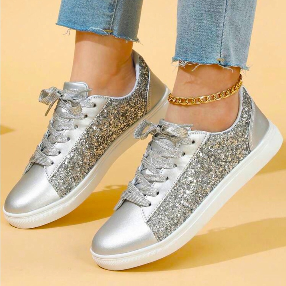SHEIN Silver Glitter Sneakers